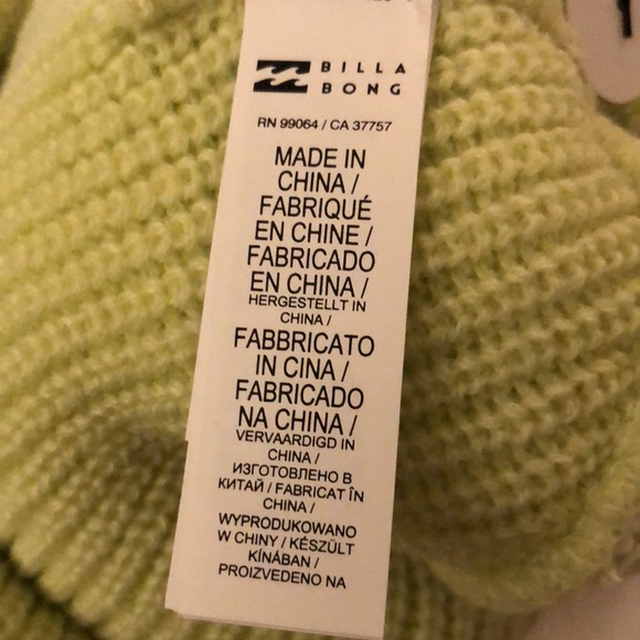 Billabong Walled Cuffed 100% Acrylic Ribbed Beanie Hat Light Green OS NWT - Picture 10 of 16